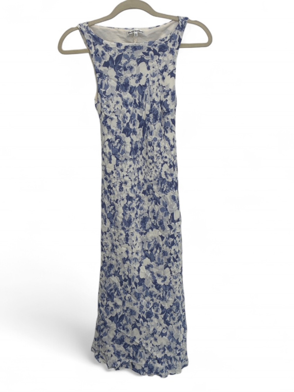 Reformation Blue and White Floral Sleeveless Midi Dress